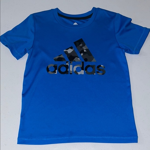 Adidas Blue Short Sleeve Athletic Lightweight Top With Camo Logo Size 6 - Picture 1 of 6